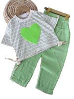 کراپ و شلوار دخترانه قلب بافتنی - Image 4