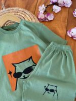 تیشرت و شلوارک راحتی دخترانه گربه عینکی - Image 8