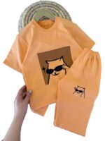 تیشرت و شلوارک راحتی دخترانه گربه عینکی - Image 4