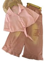 شومیز و شلوار کتان بیرونی دخترانه نیکا - Image 2