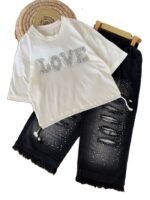 کراپ و شلوار بیرونی دخترانه Love - Image 2
