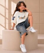 تیشرت و شلوارک جین بیرونی دخترانه DIOR