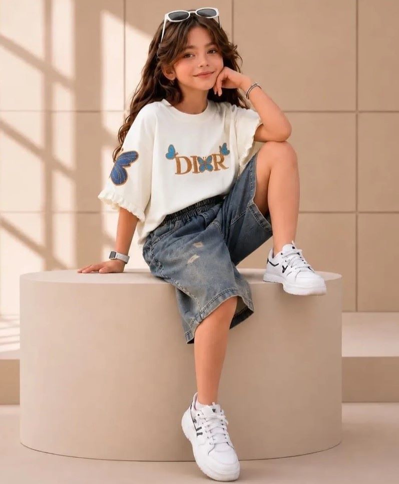 IMG_9851 (2) تیشرت و شلوارک جین بیرونی دخترانه DIOR - Image 1